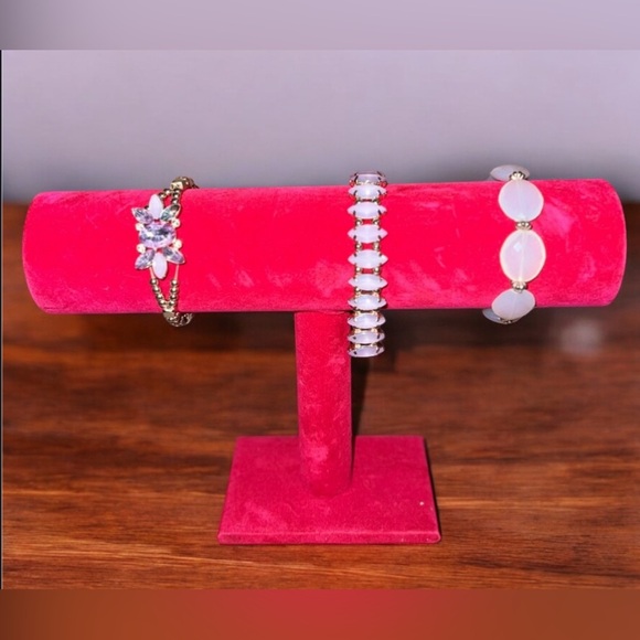 Set of 3 Pink and Gold Plated Jeweled Bracelets - Picture 2 of 6